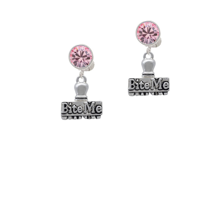 3-D Bite Me Stamp Crystal Clip On Earrings Image 4