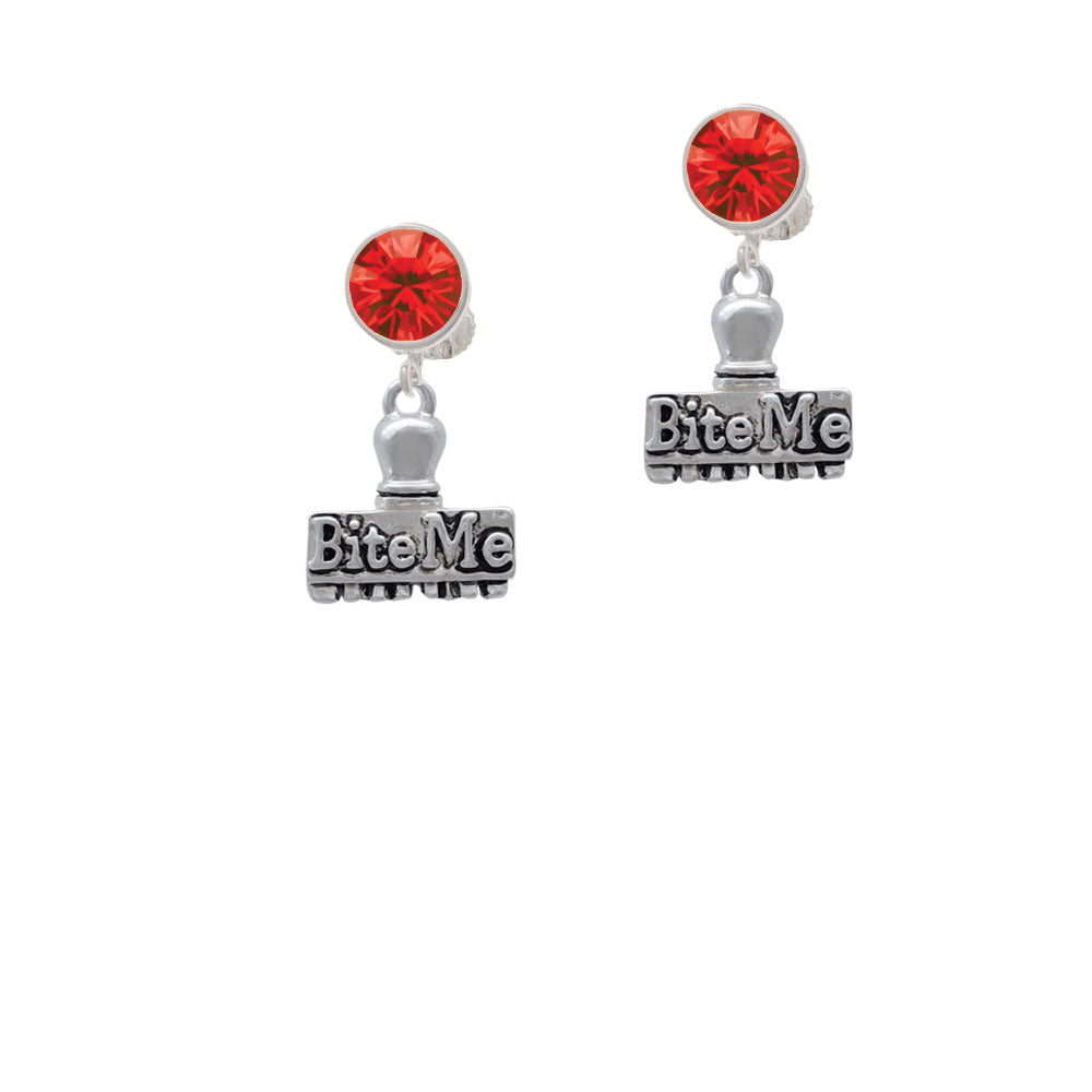 3-D Bite Me Stamp Crystal Clip On Earrings Image 4