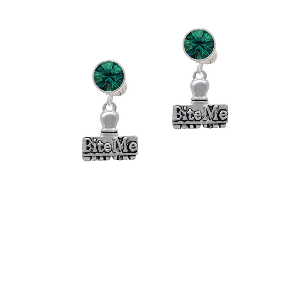 3-D Bite Me Stamp Crystal Clip On Earrings Image 6