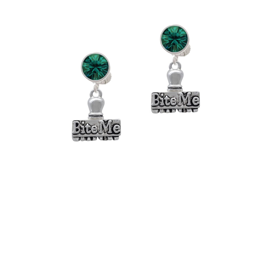 3-D Bite Me Stamp Crystal Clip On Earrings Image 1