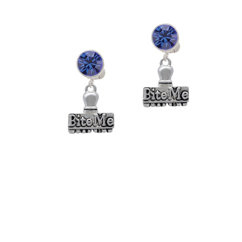 3-D Bite Me Stamp Crystal Clip On Earrings Image 7