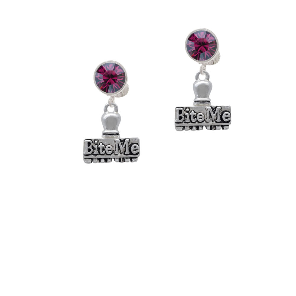 3-D Bite Me Stamp Crystal Clip On Earrings Image 8