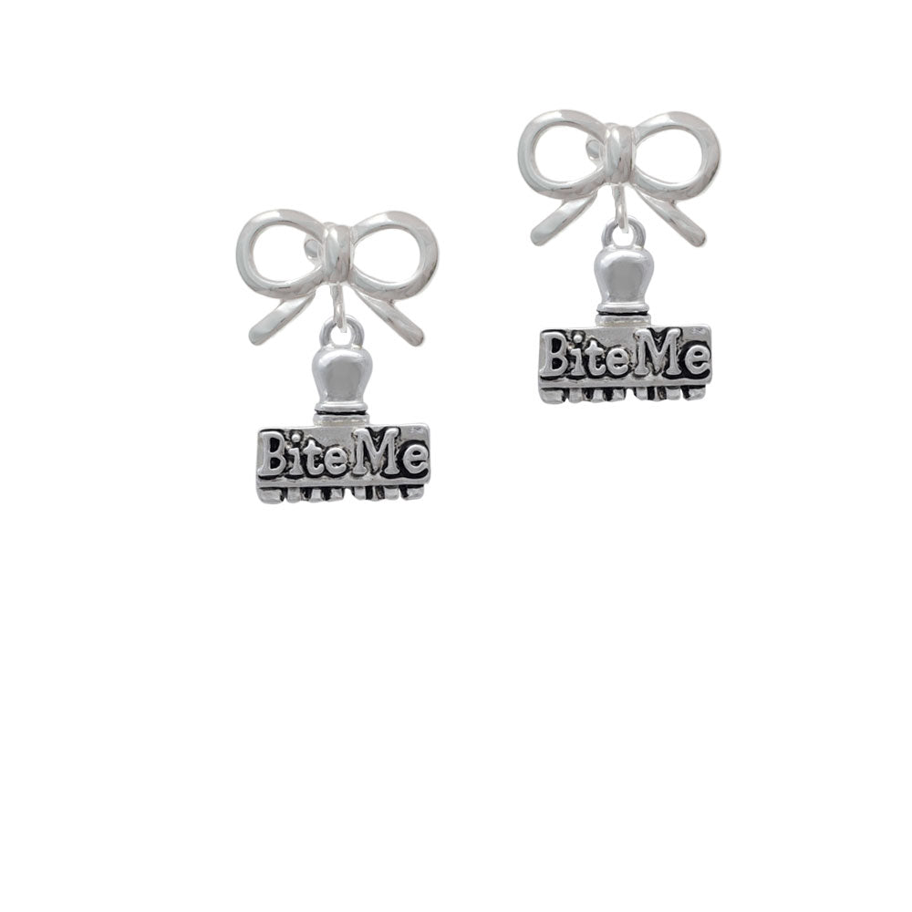 3-D Bite Me Stamp Crystal Clip On Earrings Image 9