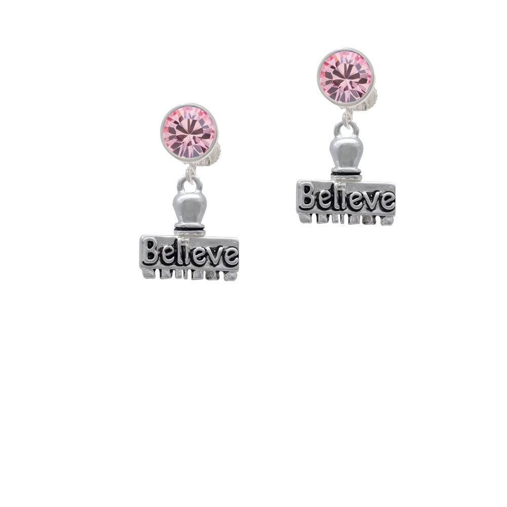 3-D Believe Stamp Crystal Clip On Earrings Image 4