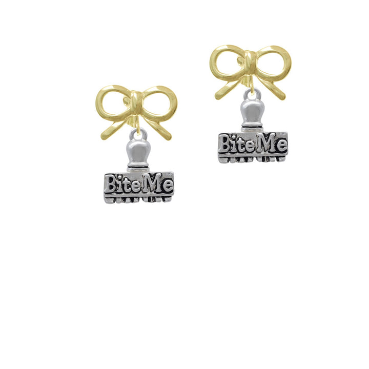 3-D Bite Me Stamp Crystal Clip On Earrings Image 10