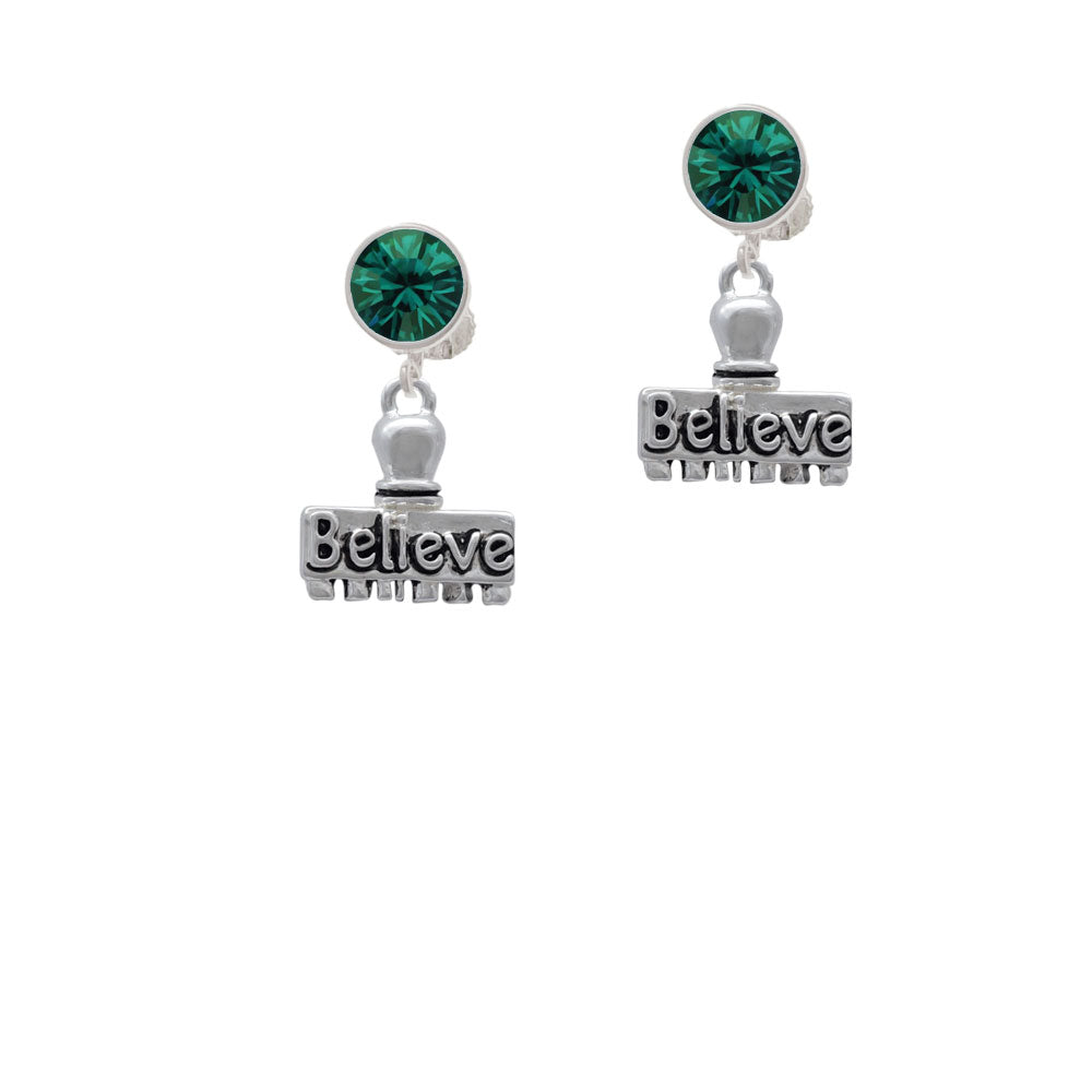 3-D Believe Stamp Crystal Clip On Earrings Image 6