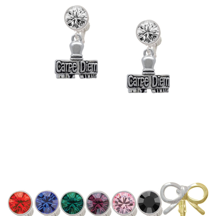 3-D Carpe Diem Stamp Crystal Clip On Earrings Image 1