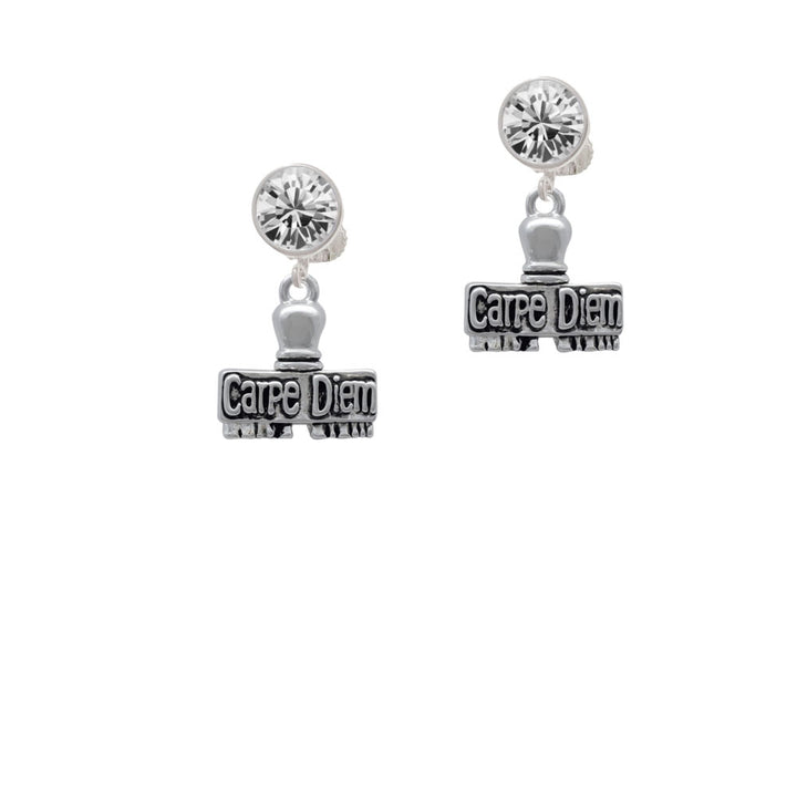 3-D Carpe Diem Stamp Crystal Clip On Earrings Image 2