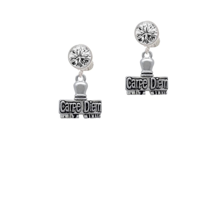 3-D Carpe Diem Stamp Crystal Clip On Earrings Image 1