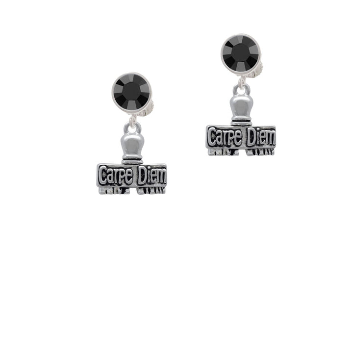 3-D Carpe Diem Stamp Crystal Clip On Earrings Image 3