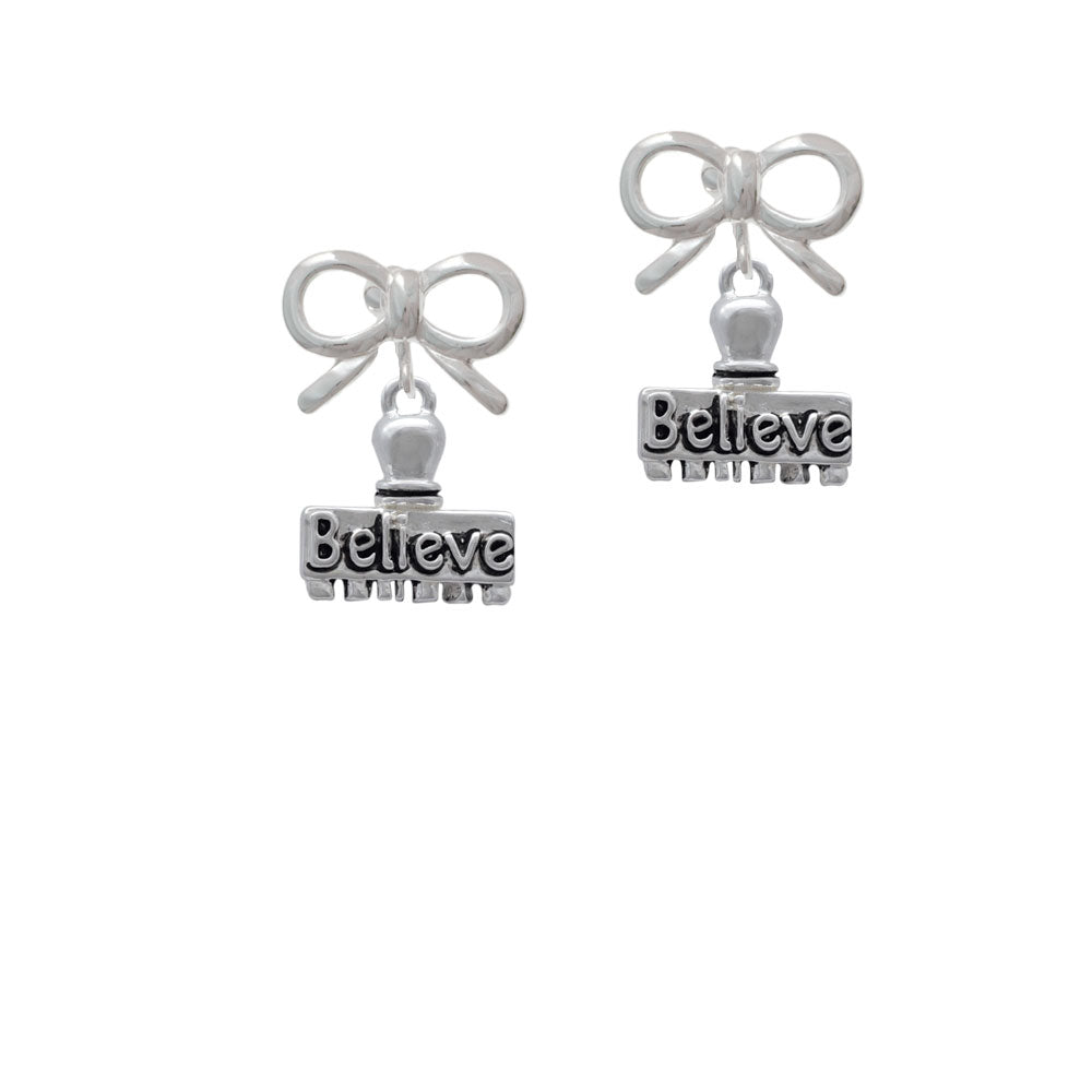 3-D Believe Stamp Crystal Clip On Earrings Image 9