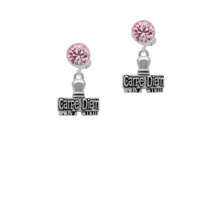 3-D Carpe Diem Stamp Crystal Clip On Earrings Image 4