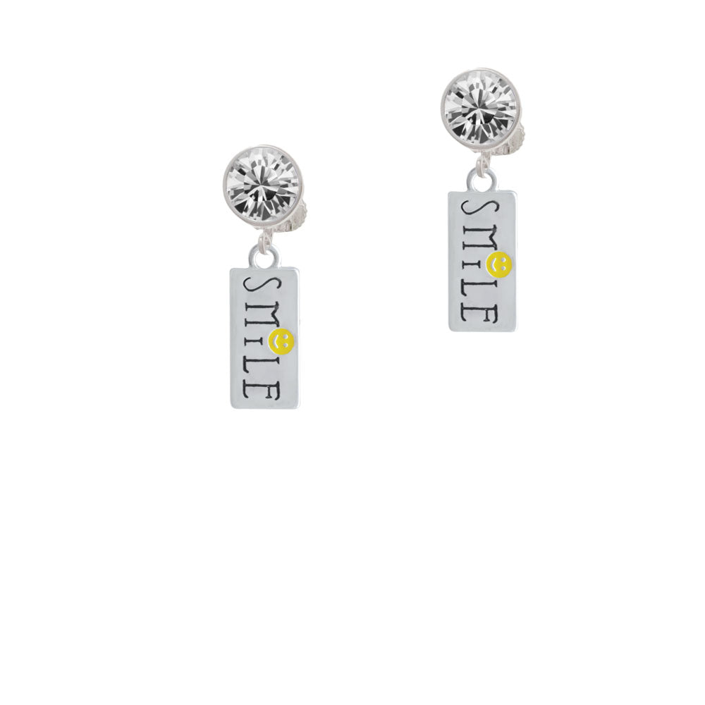 Smile with Smiley Face Rectangle Crystal Clip On Earrings Image 2