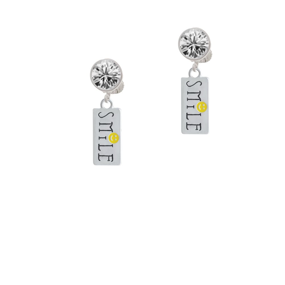 Smile with Smiley Face Rectangle Crystal Clip On Earrings Image 1