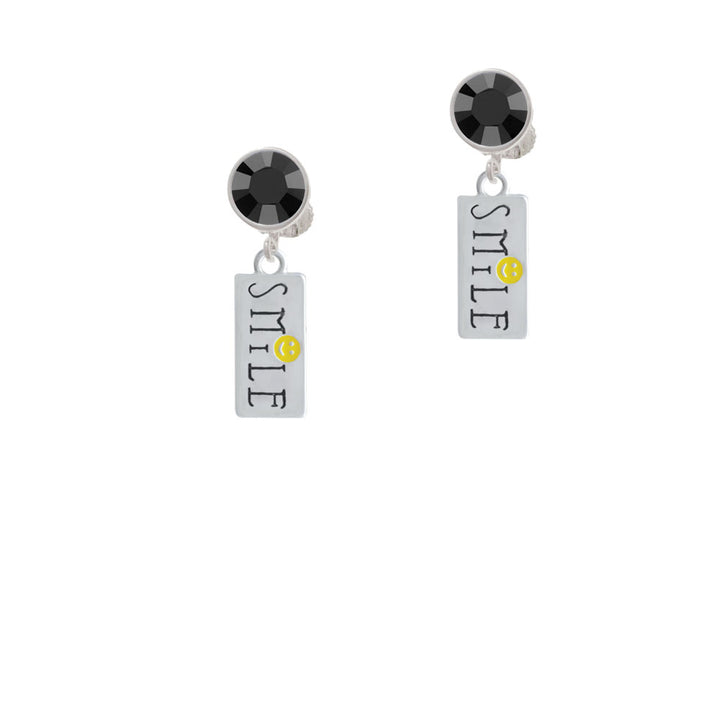 Smile with Smiley Face Rectangle Crystal Clip On Earrings Image 3