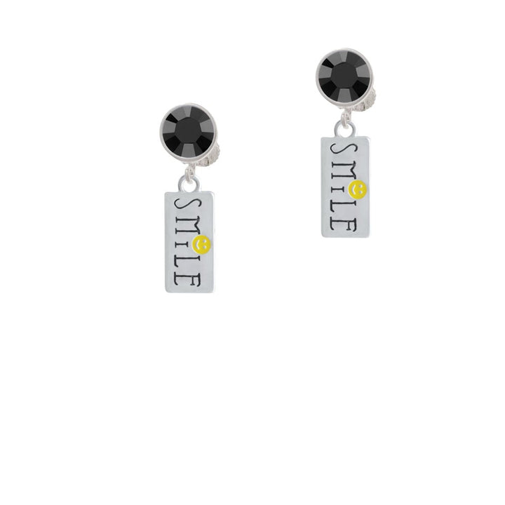 Smile with Smiley Face Rectangle Crystal Clip On Earrings Image 1