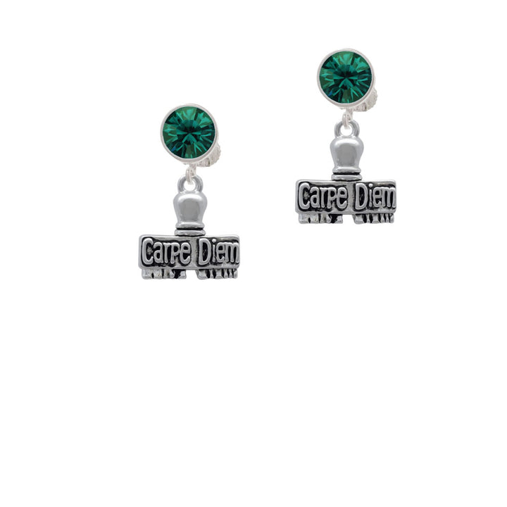 3-D Carpe Diem Stamp Crystal Clip On Earrings Image 6