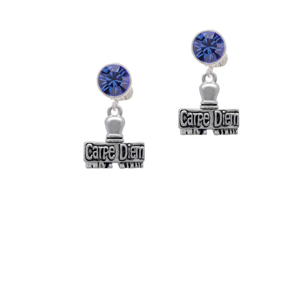 3-D Carpe Diem Stamp Crystal Clip On Earrings Image 7