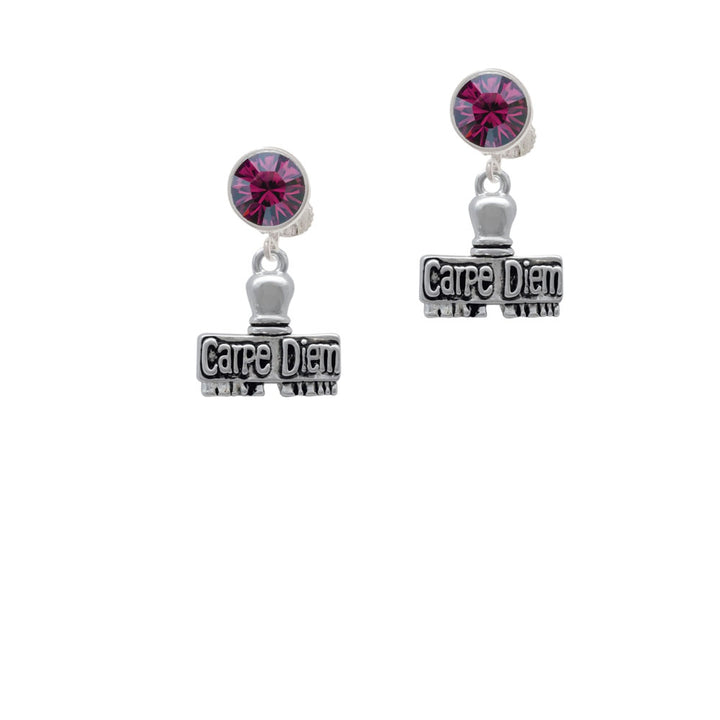 3-D Carpe Diem Stamp Crystal Clip On Earrings Image 8