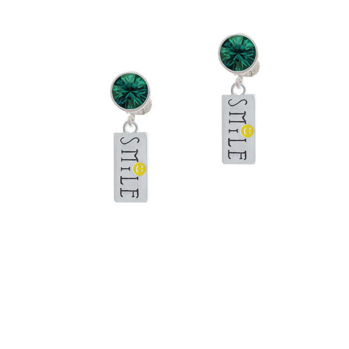 Smile with Smiley Face Rectangle Crystal Clip On Earrings Image 6