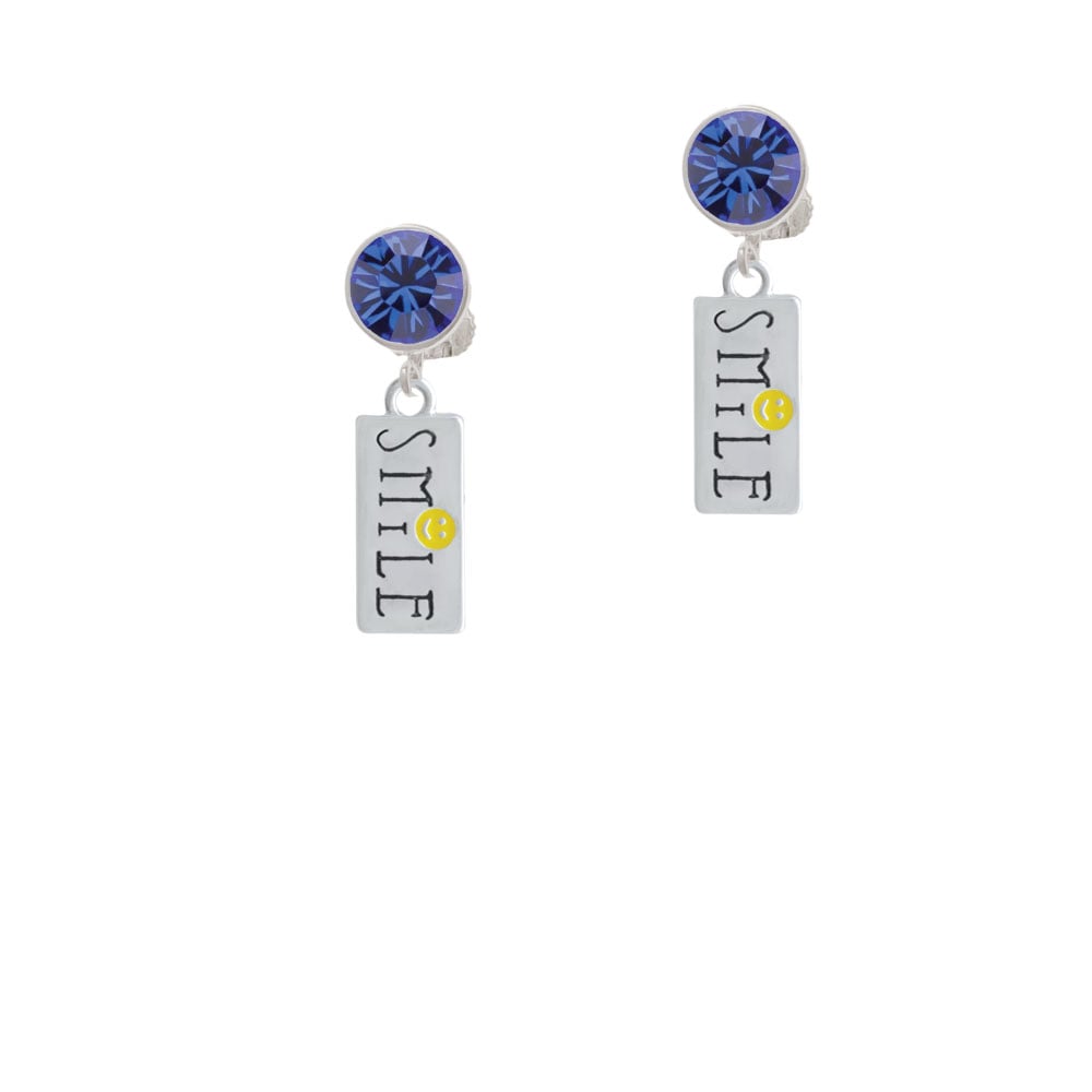 Smile with Smiley Face Rectangle Crystal Clip On Earrings Image 7