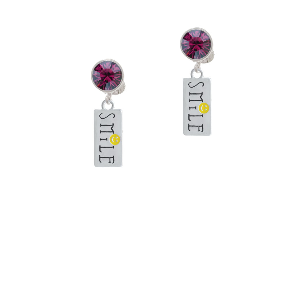 Smile with Smiley Face Rectangle Crystal Clip On Earrings Image 8