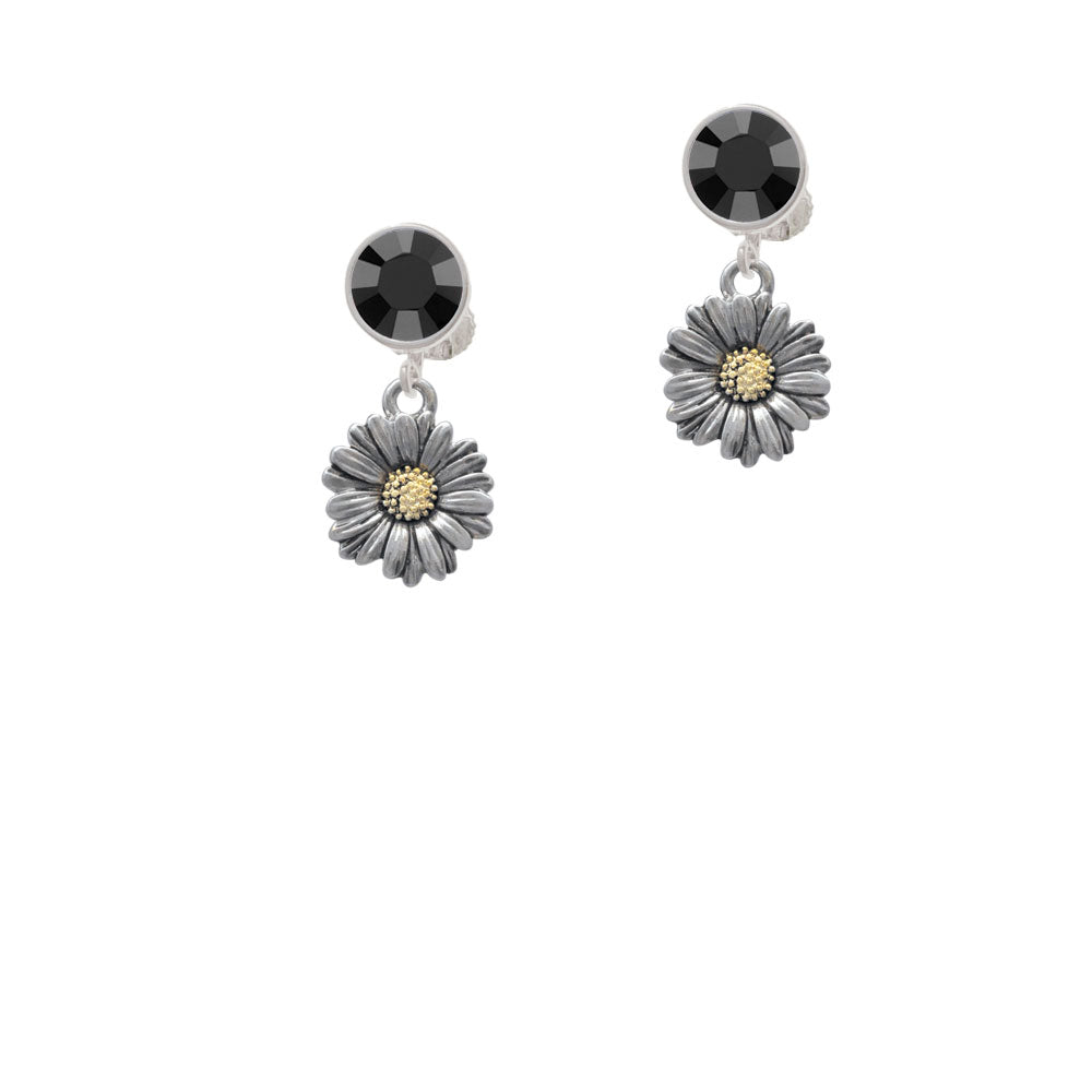 Two Tone Daisy Flower Crystal Clip On Earrings Image 3