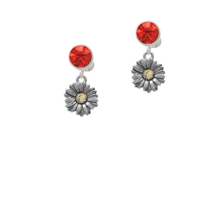 Two Tone Daisy Flower Crystal Clip On Earrings Image 4