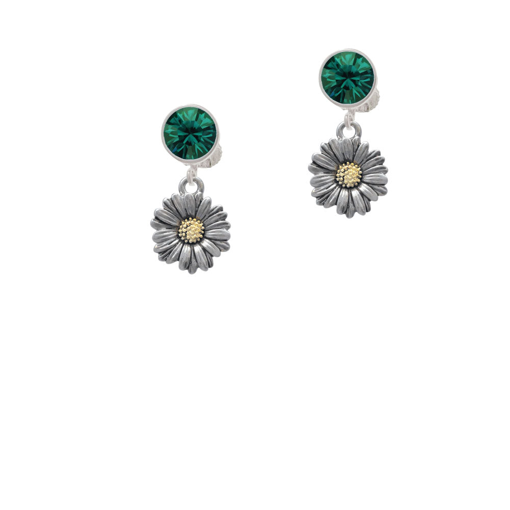 Two Tone Daisy Flower Crystal Clip On Earrings Image 6