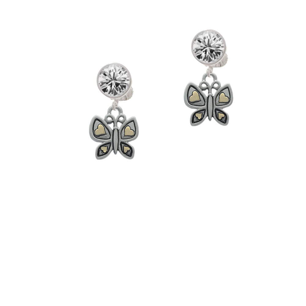 Butterfly with Gold Tone Hearts Crystal Clip On Earrings Image 2