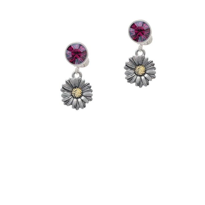 Two Tone Daisy Flower Crystal Clip On Earrings Image 8