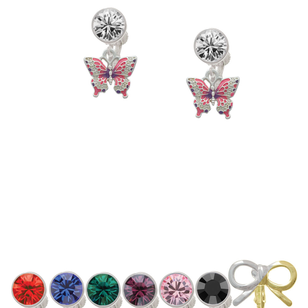 Small Hot Pink and Purple Butterfly Crystal Clip On Earrings Image 1