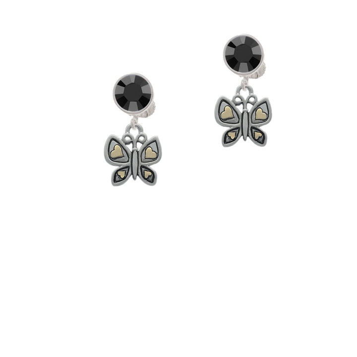 Butterfly with Gold Tone Hearts Crystal Clip On Earrings Image 3