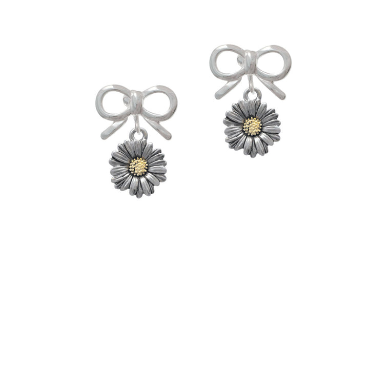 Two Tone Daisy Flower Crystal Clip On Earrings Image 9