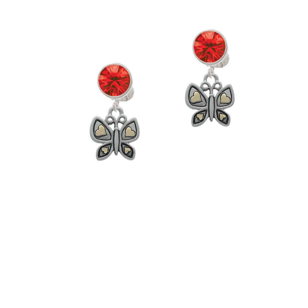 Butterfly with Gold Tone Hearts Crystal Clip On Earrings Image 4