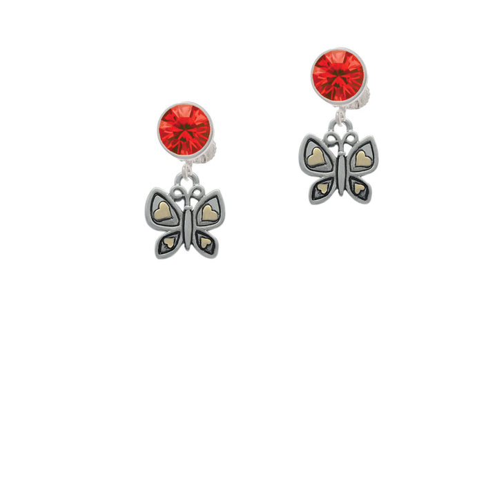 Butterfly with Gold Tone Hearts Crystal Clip On Earrings Image 4