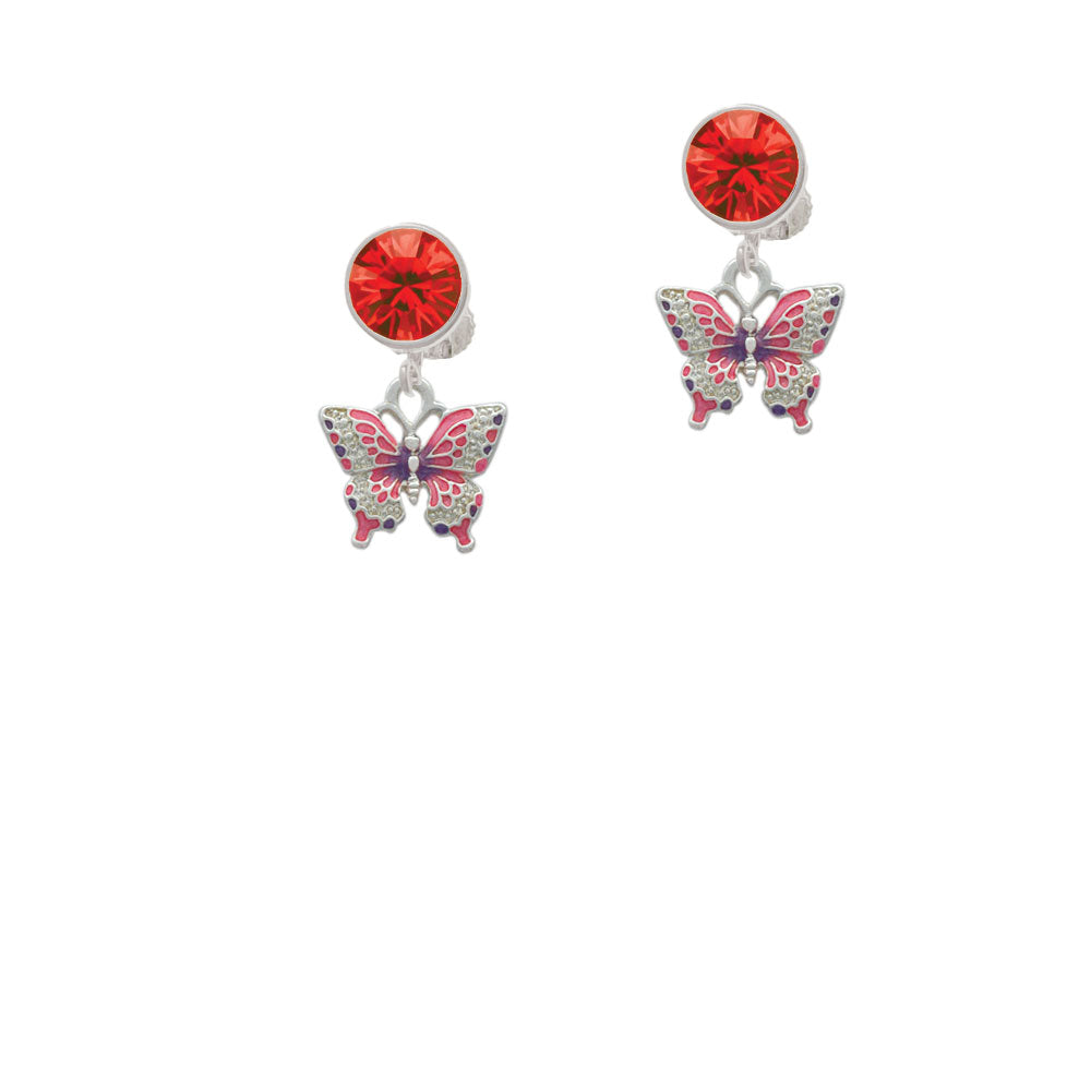 Small Hot Pink and Purple Butterfly Crystal Clip On Earrings Image 4