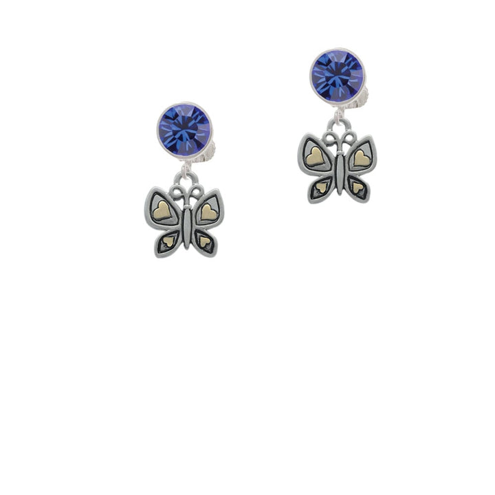 Butterfly with Gold Tone Hearts Crystal Clip On Earrings Image 7