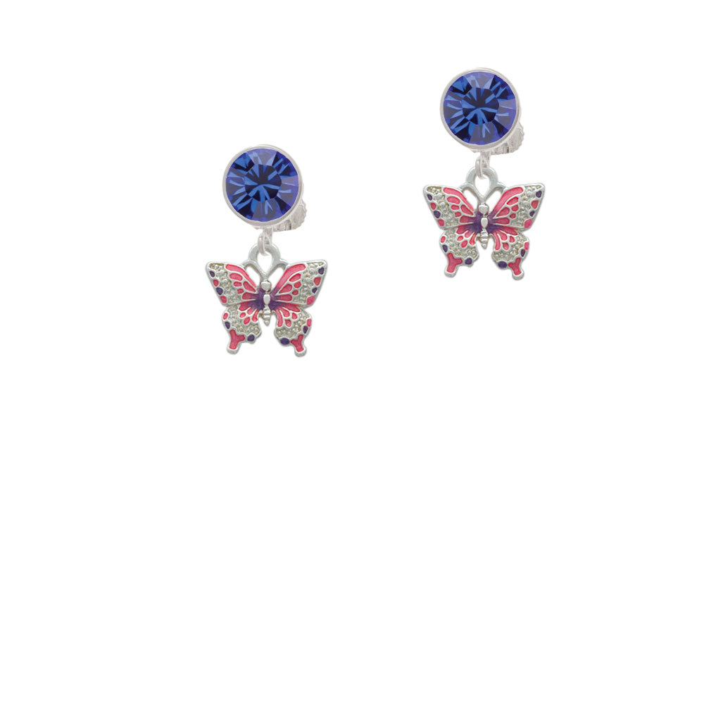 Small Hot Pink and Purple Butterfly Crystal Clip On Earrings Image 7