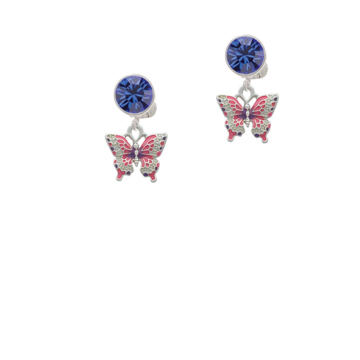 Small Hot Pink and Purple Butterfly Crystal Clip On Earrings Image 1