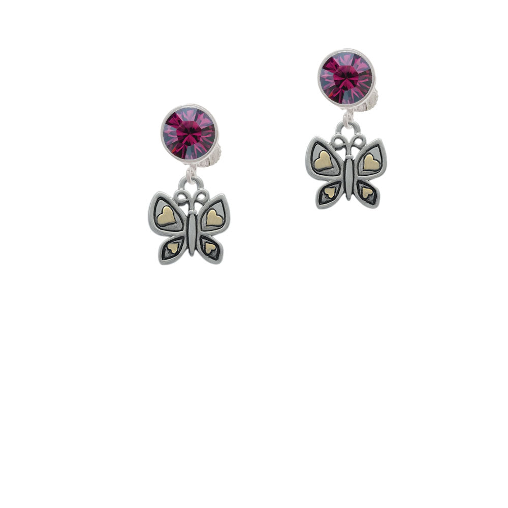 Butterfly with Gold Tone Hearts Crystal Clip On Earrings Image 8