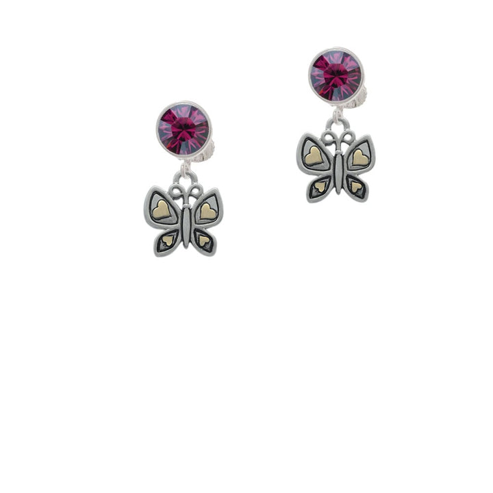 Butterfly with Gold Tone Hearts Crystal Clip On Earrings Image 1