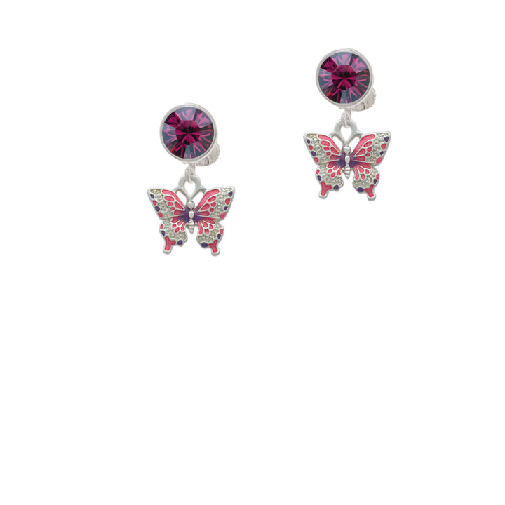 Small Hot Pink and Purple Butterfly Crystal Clip On Earrings Image 8