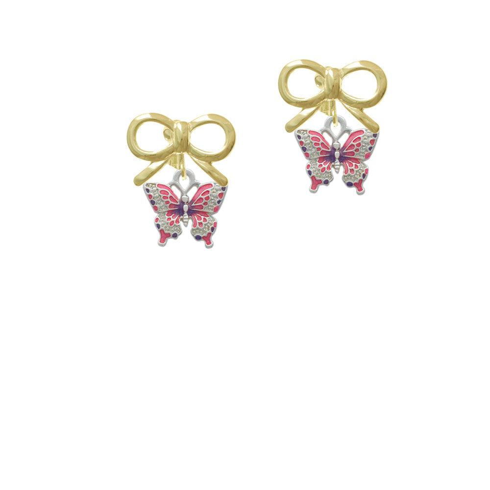 Small Hot Pink and Purple Butterfly Crystal Clip On Earrings Image 10