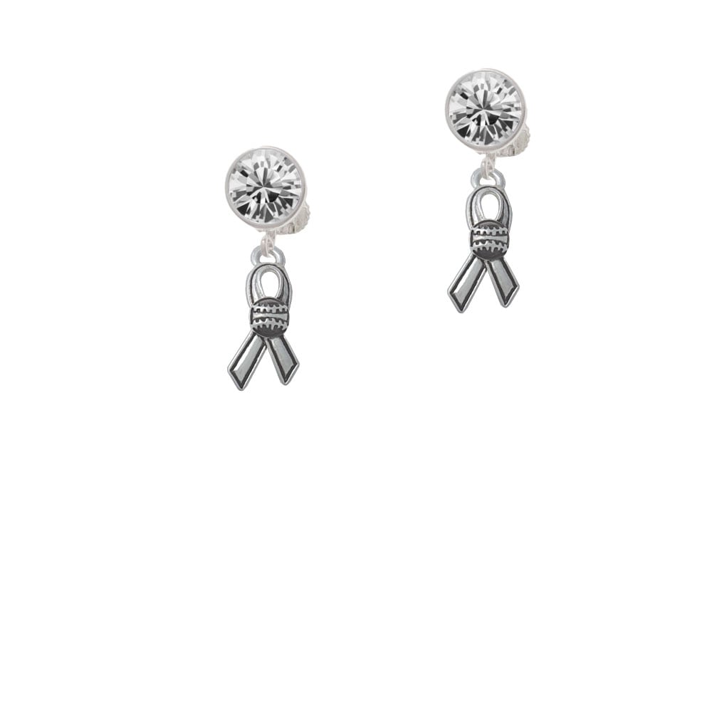 Ribbon with Softball Crystal Clip On Earrings Image 1