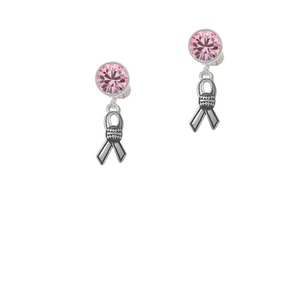 Ribbon with Softball Crystal Clip On Earrings Image 1