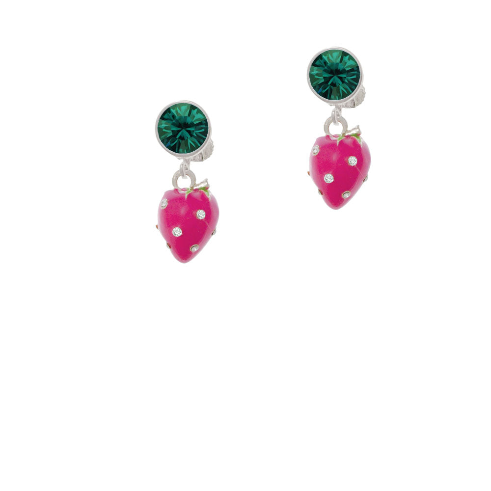 Large 3-D Hot Pink Strawberry with Crystals Crystal Clip On Earrings Image 6