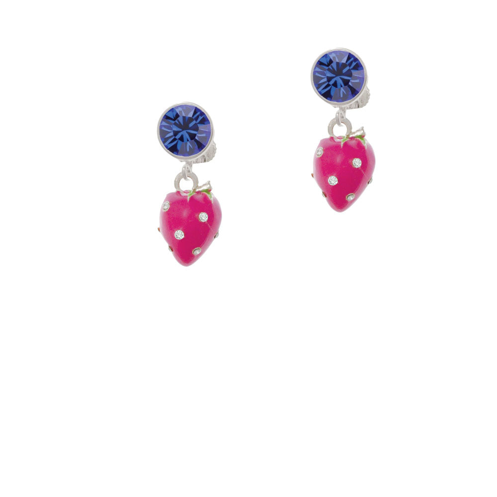 Large 3-D Hot Pink Strawberry with Crystals Crystal Clip On Earrings Image 7