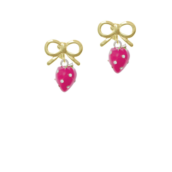 Large 3-D Hot Pink Strawberry with Crystals Crystal Clip On Earrings Image 10