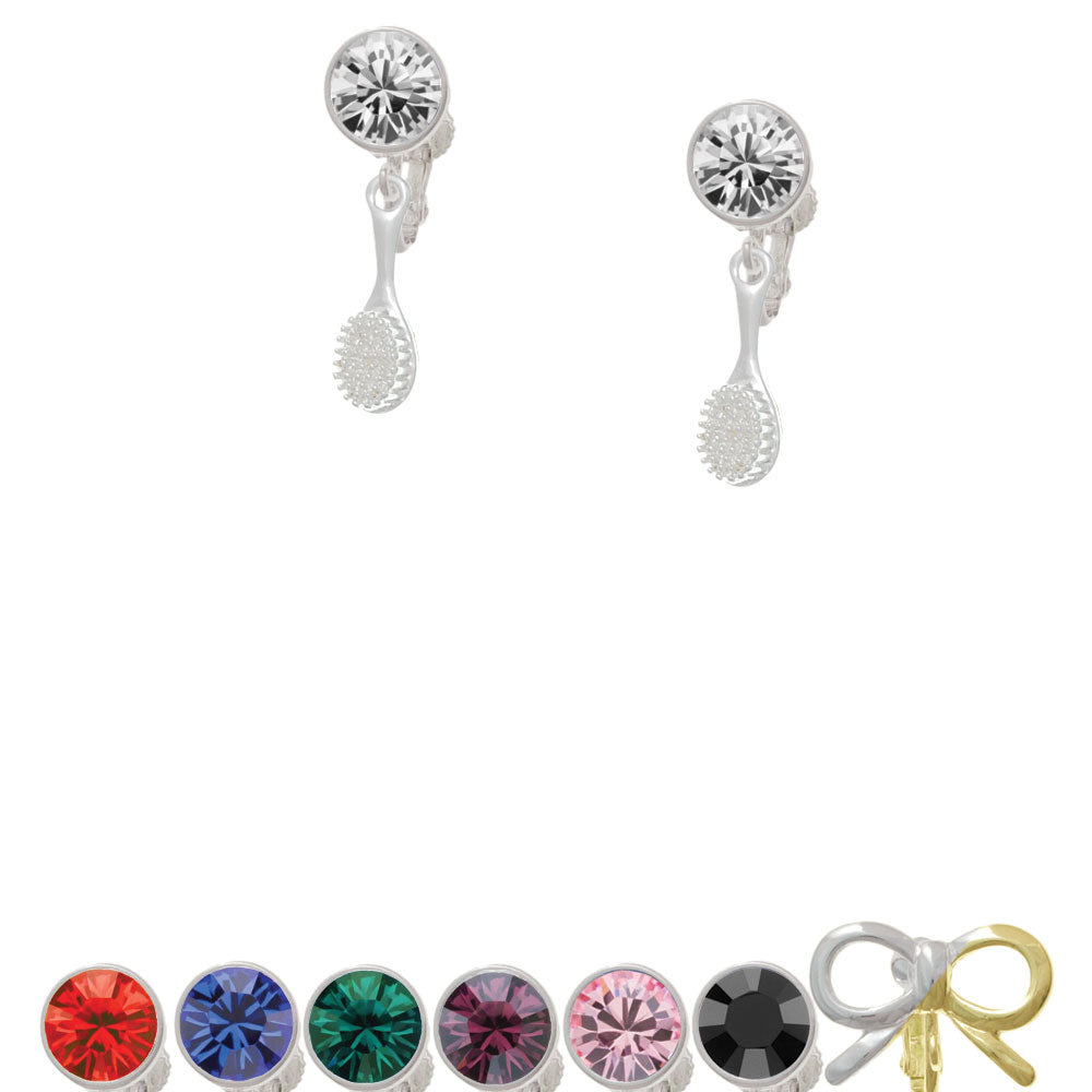 3-D Hair Brush Crystal Clip On Earrings Image 1